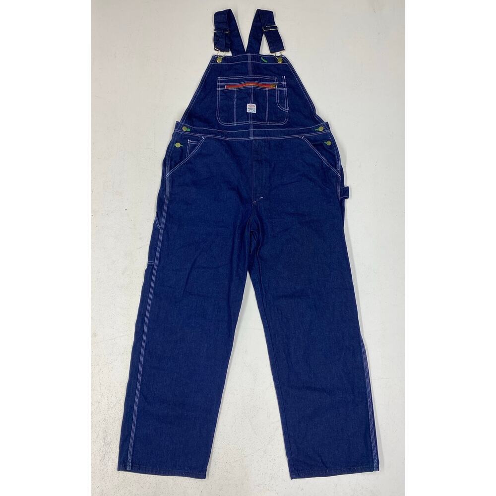 VTG Men Pointer Brand USA workwear dark wash denim jean cotton overalls 42W 32L
